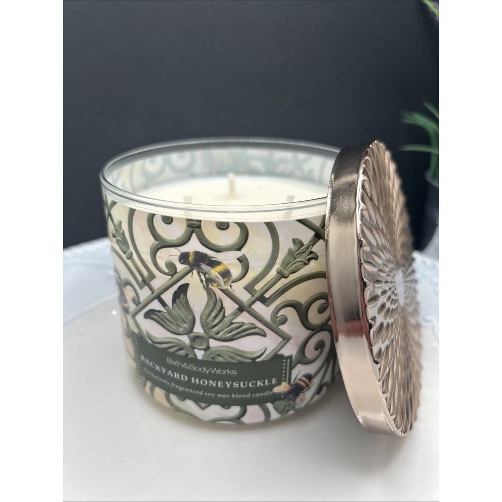 Bath & Body Works Backyard Honeysuckle Candle Scented 3-Wick NEW 2025